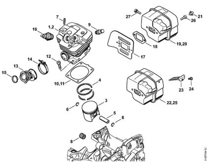 Moto-serras a gasolina (MS) MS 361 C-B Cilindro, Silenciador da marca Stihl