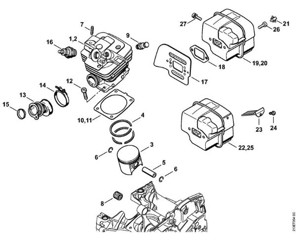 Moto-serras a gasolina (MS) MS 361 C-B Cilindro, Silenciador da marca Stihl