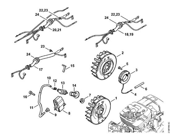 Moto-serras a gasolina (MS) MS 361 C-B Sistema de ignição, Cablagem préformada da marca Stihl