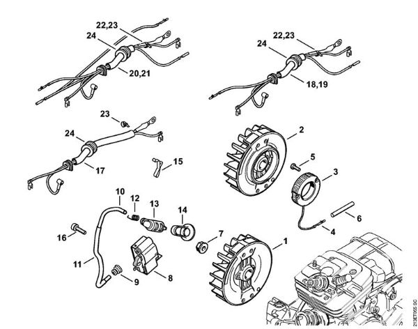 Moto-serras a gasolina (MS) MS 361 C-B Sistema de ignição, Cablagem préformada da marca Stihl
