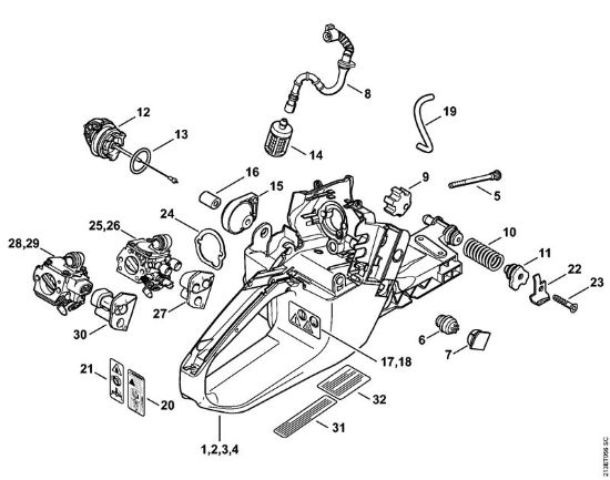 Moto-serras a gasolina (MS) MS 361-N Caixa do tanque da marca Stihl