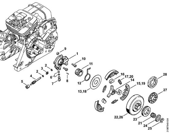 Moto-serras a gasolina (MS) MS 361-VW Bomba de óleo, Embreagem da marca Stihl