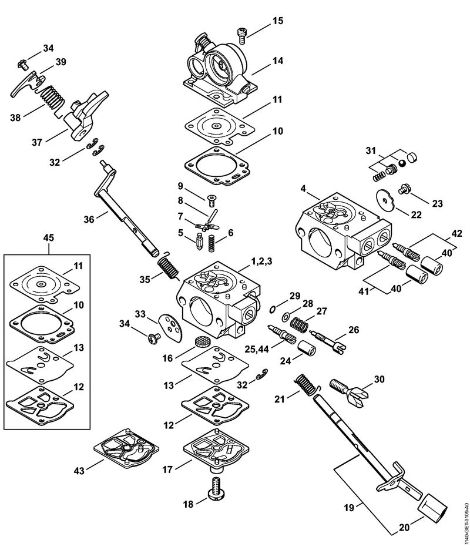 Moto-serras a gasolina (MS) MS 362 C-B Carburador WTE-8, WTE-18, WTE-20 da marca Stihl