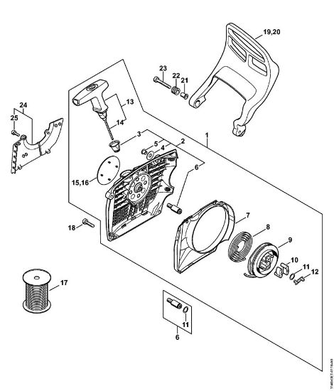 Moto-serras a gasolina (MS) MS 362 C-B Dispositivo de arranque, Protecção da mão da marca Stihl