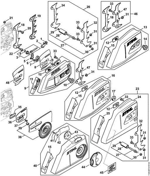 Moto-serras a gasolina (MS) MS 362 C-M VW Dispositivo tensor da corrente, Tampa do carreto da marca Stihl