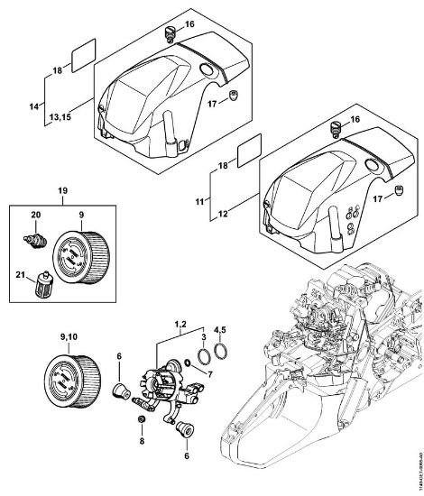 Moto-serras a gasolina (MS) MS 362 C-M VW Filtro de ar, Cobertura da marca Stihl