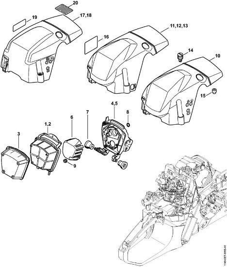 Moto-serras a gasolina (MS) MS 362 C-M VW Filtro de ar, Cobertura (27.2015),(26.2015),(18.2013),(28.2012) da marca Stihl