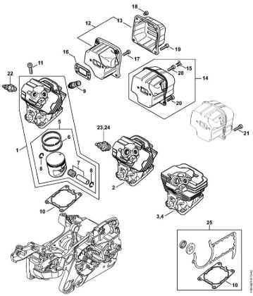 Moto-serras a gasolina (MS) MS 362 C-MQ Cilindro, Silenciador da marca Stihl