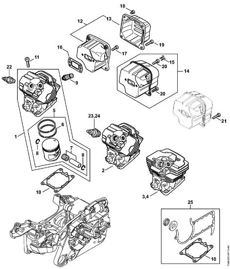 Moto-serras a gasolina (MS) MS 362 C-MQ Cilindro, Silenciador da marca Stihl