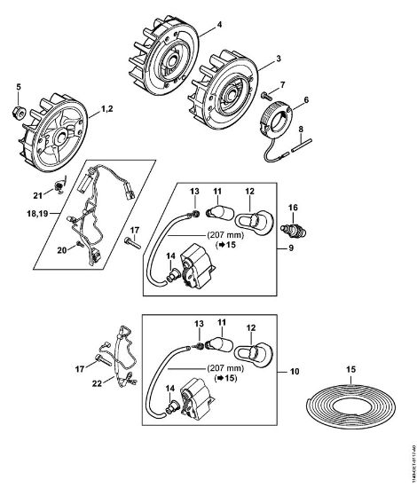Moto-serras a gasolina (MS) MS 362 C-Q Sistema de ignição, roda volante da marca Stihl