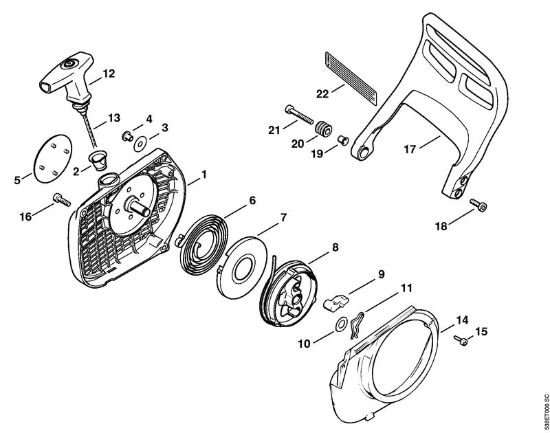 Moto-serras a gasolina (MS) MS 381 Dispositivo de arranque, Protecção da mão da marca Stihl