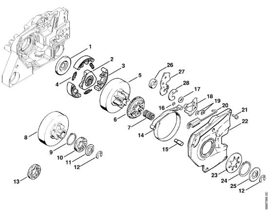 Moto-serras a gasolina (MS) MS 381 Embreagem, Freio da corrente da marca Stihl