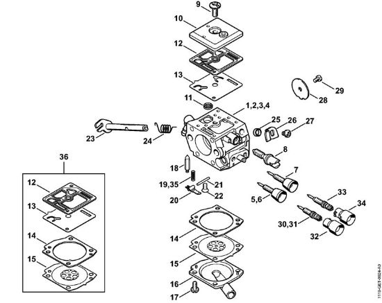 Moto-serras a gasolina (MS) MS 382 Carburador 1119/15, 1119/13, 1119/12, 1119/10 da marca Stihl