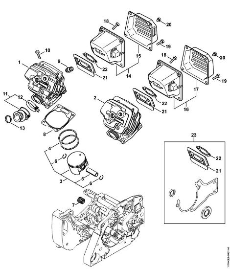 Moto-serras a gasolina (MS) MS 382 Cilindro, Silenciador da marca Stihl