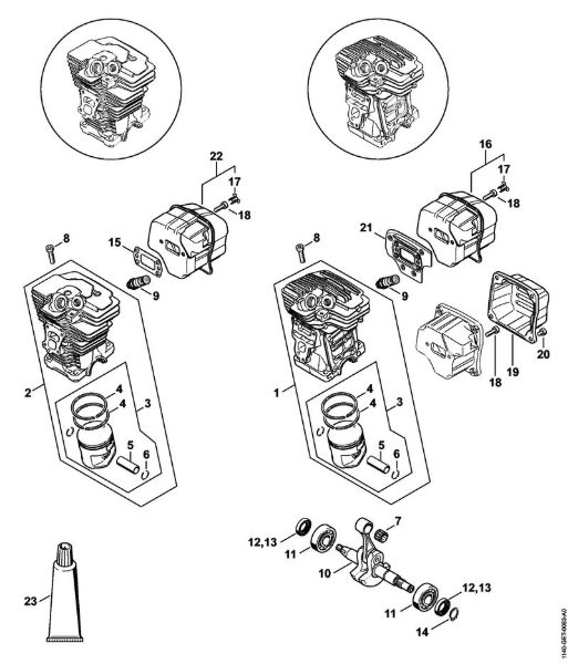 Moto-serras a gasolina (MS) MS 391 Cilindro, Silenciador da marca Stihl