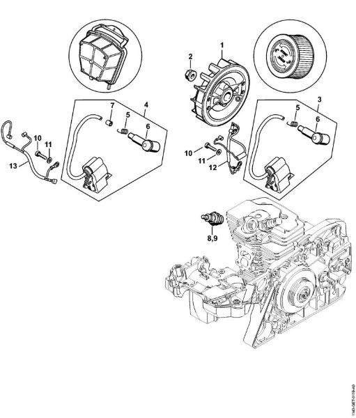 Moto-serras a gasolina (MS) MS 391 Sistema de ignição, Cablagem préformada da marca Stihl