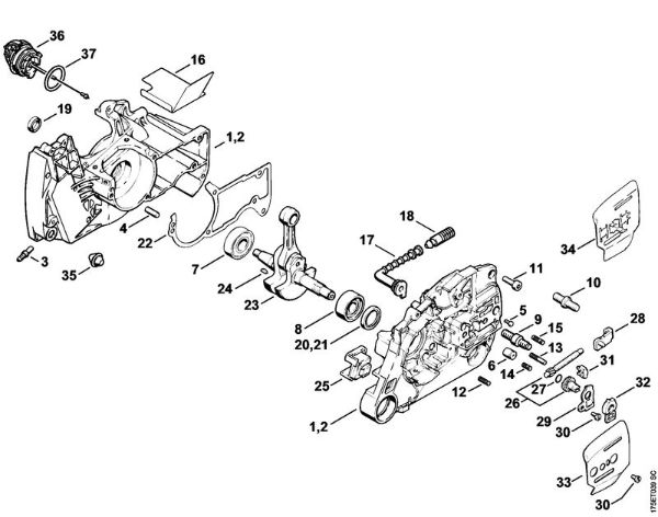 Moto-serras a gasolina (MS) MS 440 Caixa da cambota, Cambota da marca Stihl