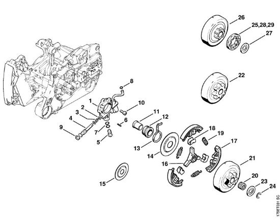 Moto-serras a gasolina (MS) MS 440-N Bomba de óleo, Embreagem da marca Stihl