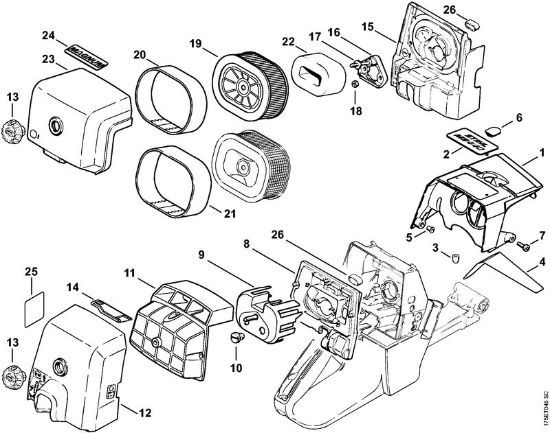 Moto-serras a gasolina (MS) MS 440-N Cobertura, Filtro de ar da marca Stihl