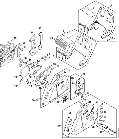 Moto-serras a gasolina (MS) MS 440-N Freio da corrente, Tampa do carreto da marca Stihl