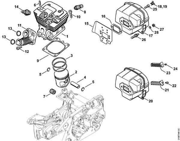 Moto-serras a gasolina (MS) MS 441 Cilindro, Silenciador da marca Stihl