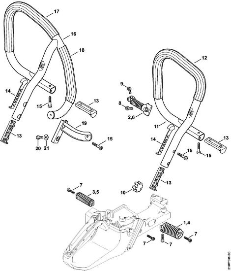 Moto-serras a gasolina (MS) MS 441 C-MQ Sistema anti-vibratório, Tubo do punho da marca Stihl