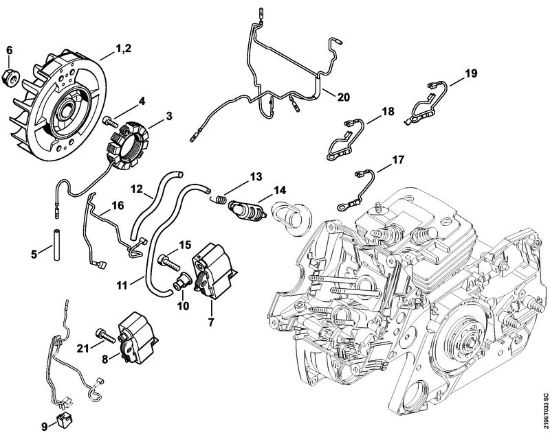 Moto-serras a gasolina (MS) MS 441 C-MQ Sistema de ignição, Cablagem préformada da marca Stihl
