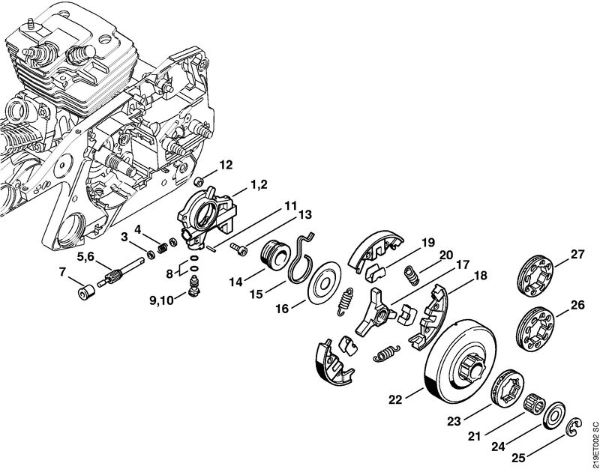 Moto-serras a gasolina (MS) MS 441 C-Q Bomba de óleo, Embreagem da marca Stihl