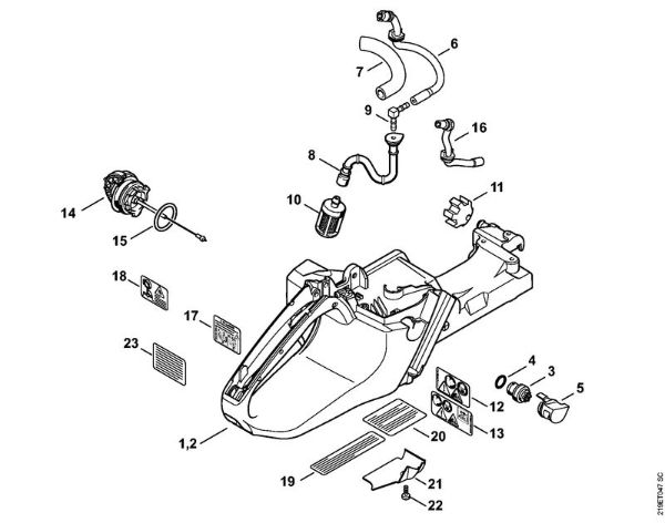 Moto-serras a gasolina (MS) MS 441-W Caixa do tanque da marca Stihl
