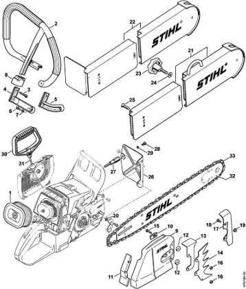 Moto-serras a gasolina (MS) MS 460 Jogo de transf. Serra para bombeiros (27.2000), (31.2005), (15.2007) da marca Stihl