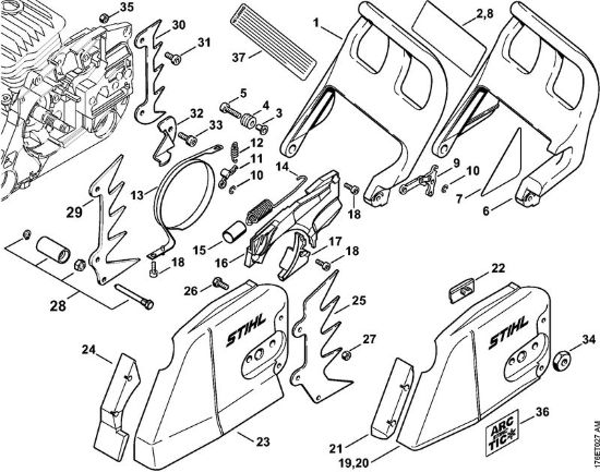 Moto-serras a gasolina (MS) MS 460-R Freio da corrente, Tampa do carreto da marca Stihl
