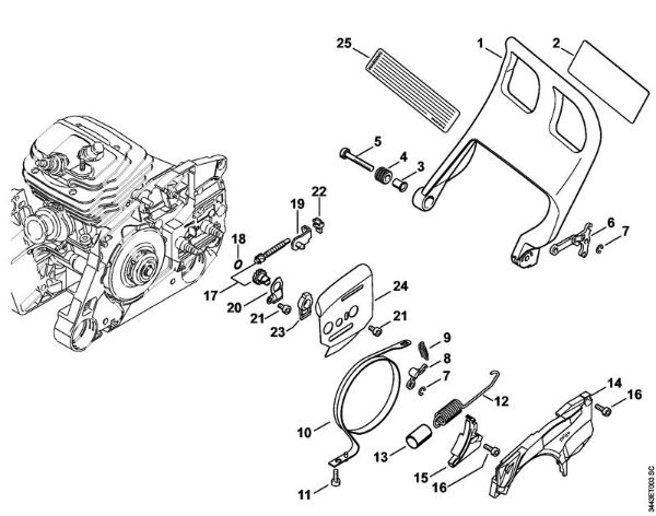 Moto-serras a gasolina (MS) MS 461 Protector, Freio de corrente, Dispositivo tensor da corrente da marca Stihl
