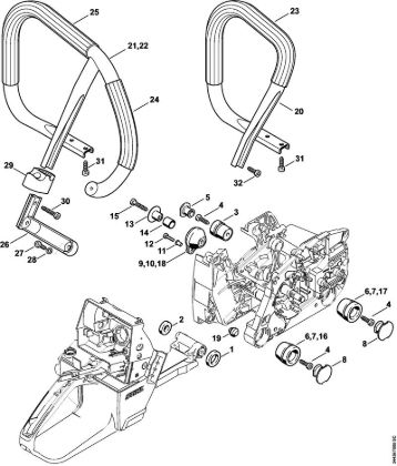 Moto-serras a gasolina (MS) MS 461 Sistema anti-vibratório, Tubo do punho da marca Stihl