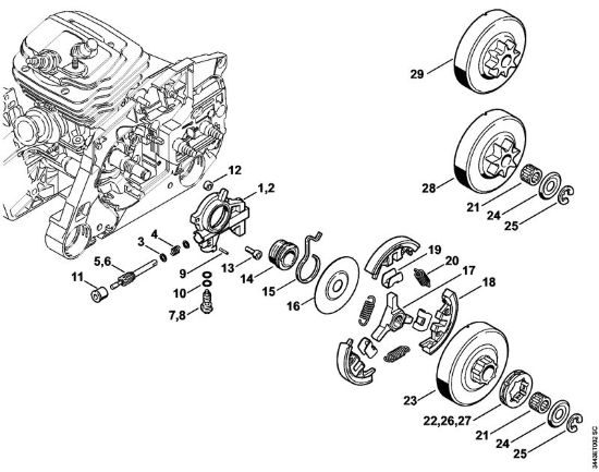 Moto-serras a gasolina (MS) MS 461-R Bomba de óleo, Embreagem da marca Stihl