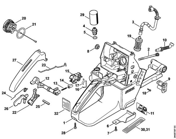 Moto-serras a gasolina (MS) MS 461-VW Caixa do tanque da marca Stihl