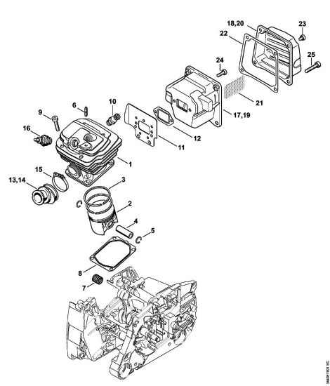 Moto-serras a gasolina (MS) MS 461-Z Cilindro, Silenciador da marca Stihl