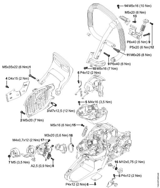 Moto-serras a gasolina (MS) MS 462 C-M VW Binários de aperto da marca Stihl