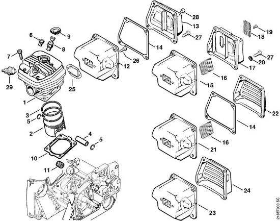 Moto-serras a gasolina (MS) MS 650 Cilindro, Silenciador da marca Stihl