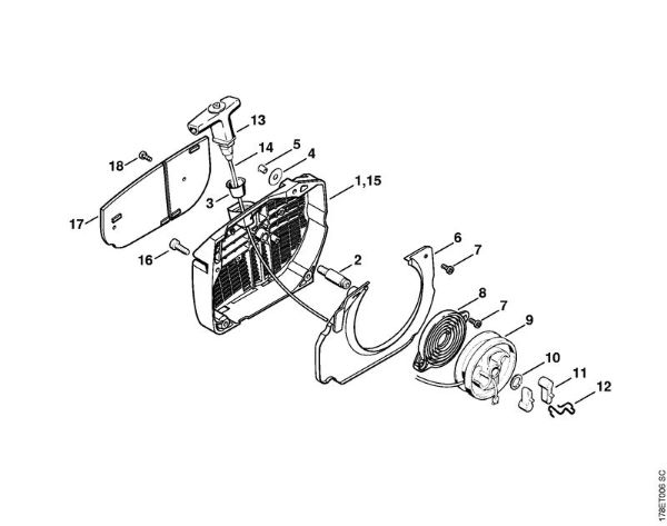 Moto-serras a gasolina (MS) MS 650 Dispositivo de arranque da marca Stihl