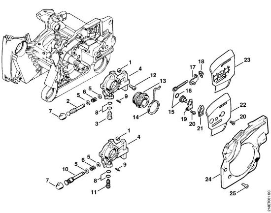 Moto-serras a gasolina (MS) MS 650 Magnum BR Bomba de óleo, Dispositivo tensor da corrente da marca Stihl