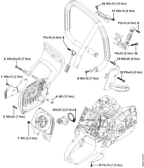 Moto-serras a gasolina (MS) MS 651 Binários de aperto da marca Stihl