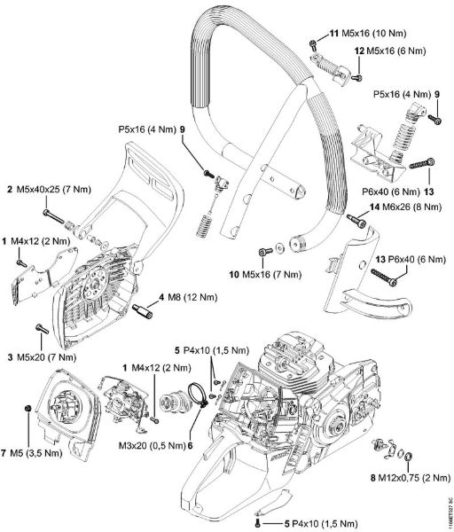 Moto-serras a gasolina (MS) MS 661 Binários de aperto da marca Stihl