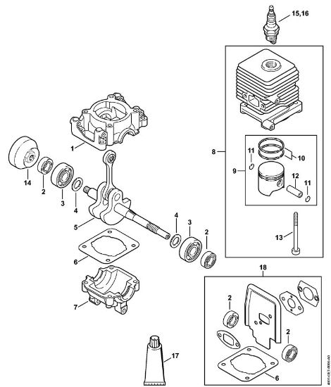 Motor multifuncional (MM) MM 55 Caixa da cambota, Cilindro da marca Stihl