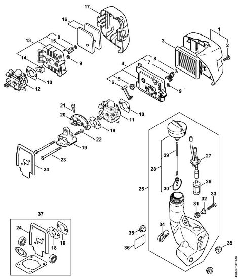 Motor multifuncional (MM) MM 55 Filtro de ar, Tanque de combustível da marca Stihl