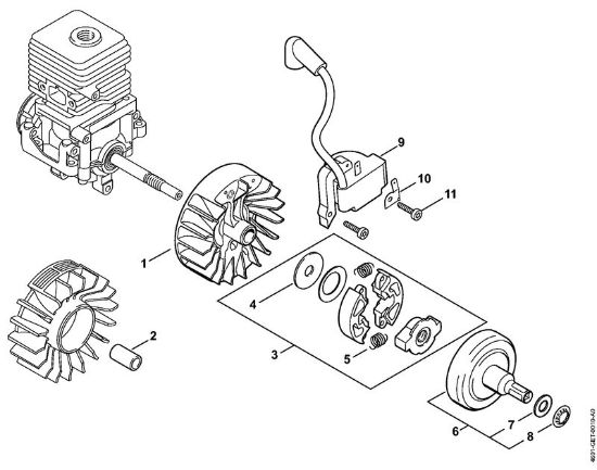 Motor multifuncional (MM) MM 55 Sistema de ignição, Embreagem da marca Stihl