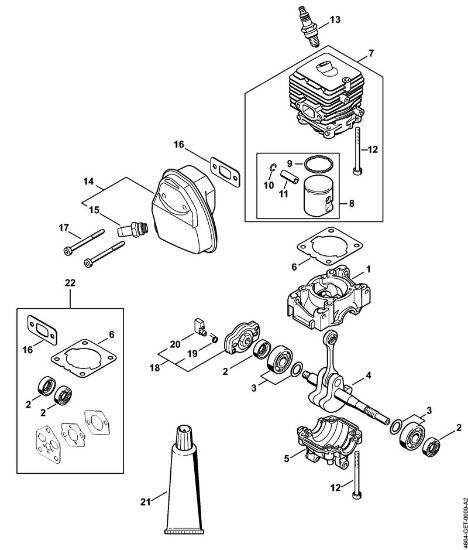 Motor multifuncional (MM) MM 56 Caixa da cambota, Cilindro, Silenciador da marca Stihl