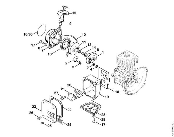 BT 106 BT 106 Dispositivo de arranque, Silenciador da marca Stihl