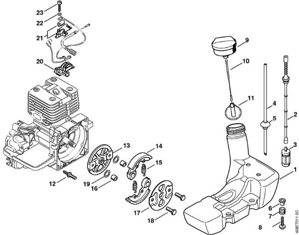 BT 121 BT 121-Z Tanque de combustível, Embreagem da marca Stihl