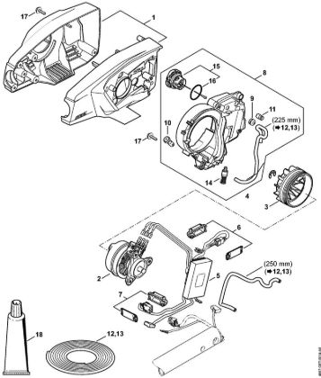 Podadoras a bateria (HTA) HTA 85 Carcaça do motor, Motor eléctrico, Bomba de óleo da marca Stihl