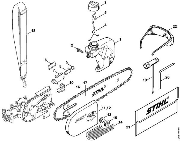 Podadoras eléctricas (HTE) HTE 60 Bomba de óleo, Tampa do carreto, Ferramentas da marca Stihl